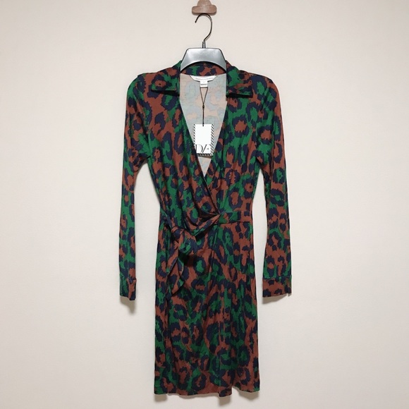 dvf green leopard dress DVF Diane Von Furstenberg GABY Silk Jersey Tunic Dress Leopard Leaves Green  $365